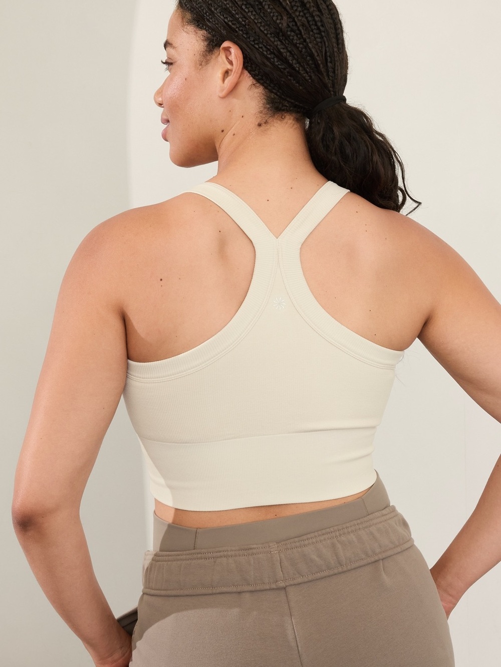 Athleta Aurora Seamless Crop Rib Strappy Tank, White, Size L